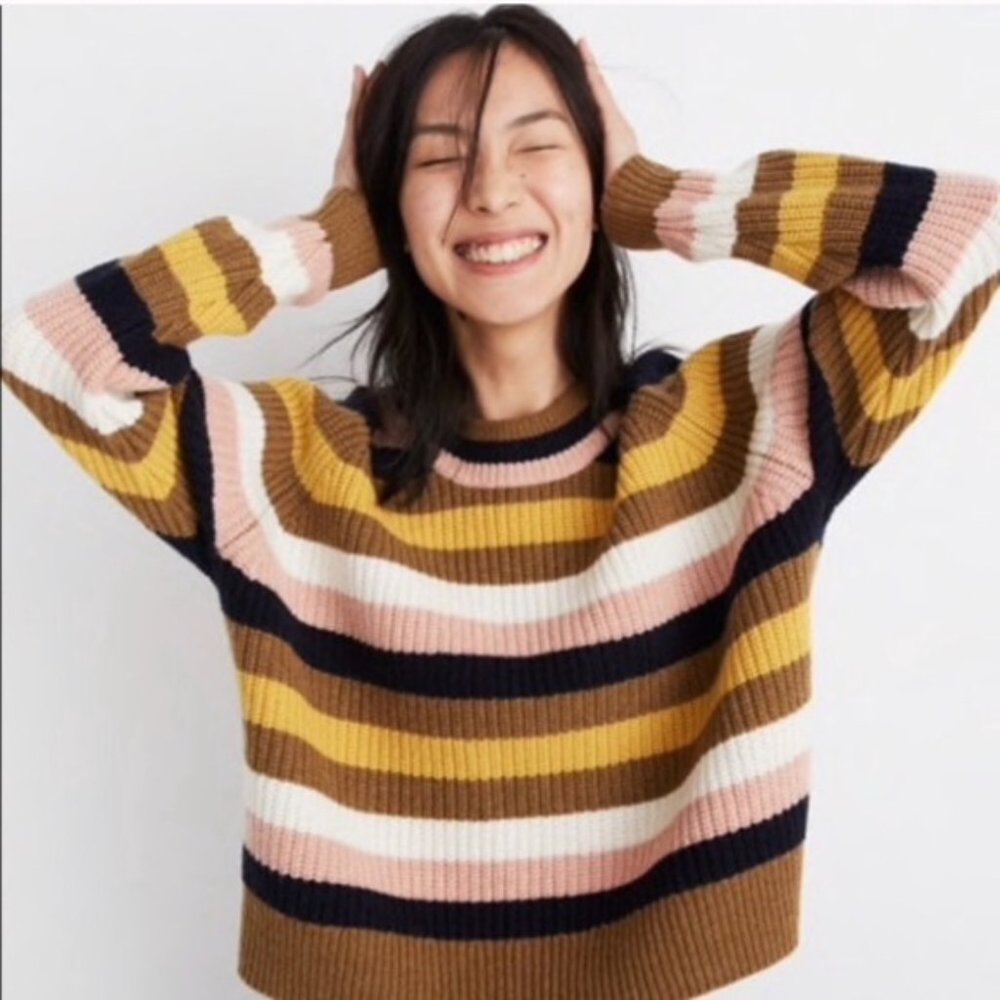 Madewell Tilden Striped Pullover Sweater Cropped Merino Wool XS